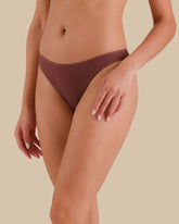 ESSENTIALS BIKINI SEMI SHEER RIB DUSTY CEDAR / M